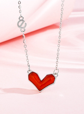 925纯银爱你一生爱心项链女士轻奢锁骨链设计感白贝母桃心吊坠