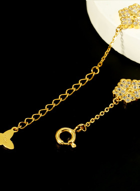 925纯银五叶花手链车花镶嵌镀金百搭网红气质通勤 手饰