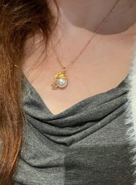 925纯银圣诞帽星星珍珠吊坠高级感小众设计法式小香风项链女