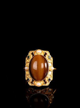 925纯银镶嵌虎眼石戒指 时尚个性简约女士指环