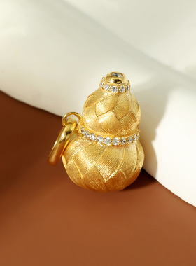 925纯银新中式金色编织拉丝葫芦吊坠万能扣女复古轻奢小众