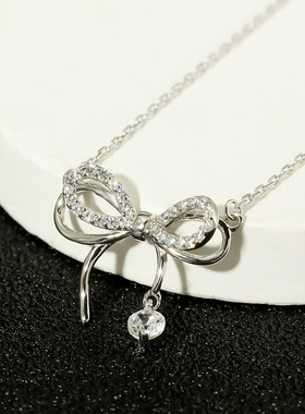 925纯银项链女款2026新款锆石蝴蝶结小众设计ins秋冬毛衣链