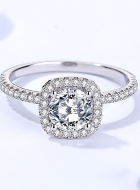 胖东来直播间同款1克拉莫桑石戒指女925纯银轻奢镶钻方糖指环