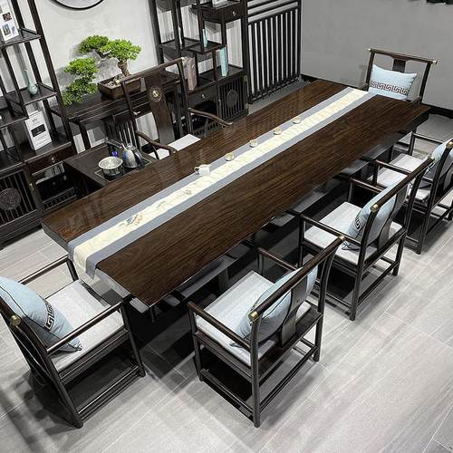 黑檀茶台奥坎实木原木大板茶桌餐桌老板办公桌巴花大板桌现货清仓 - 图0