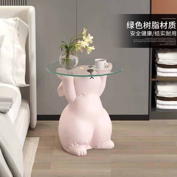 卡通兔子玻璃茶几摆件家居饰品客厅电视柜沙发旁边几装饰乔迁礼物,淘宝优惠券,粉丝福利购,淘宝优惠卷