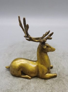 古玩铜器纯铜鹿摆件梅花鹿福鹿路路发财一路有你古风茶玩书房装饰