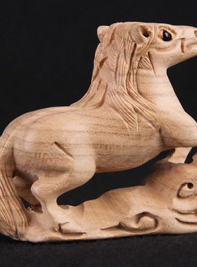 桃木马摆件家居木雕手工环保无漆脚踏祥云