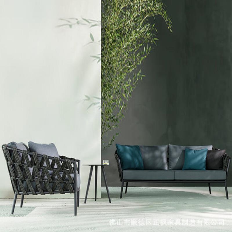 织带户外藤椅酒店咖啡厅绳编沙发洽谈创意休闲沙发组合家具 - 图2