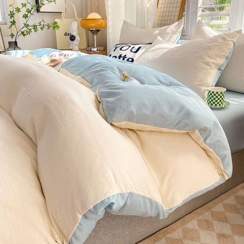 感纯色华夫格四件套四季水洗棉床单被套三件套床上用品简约,淘宝优惠券,粉丝福利购,淘宝优惠卷