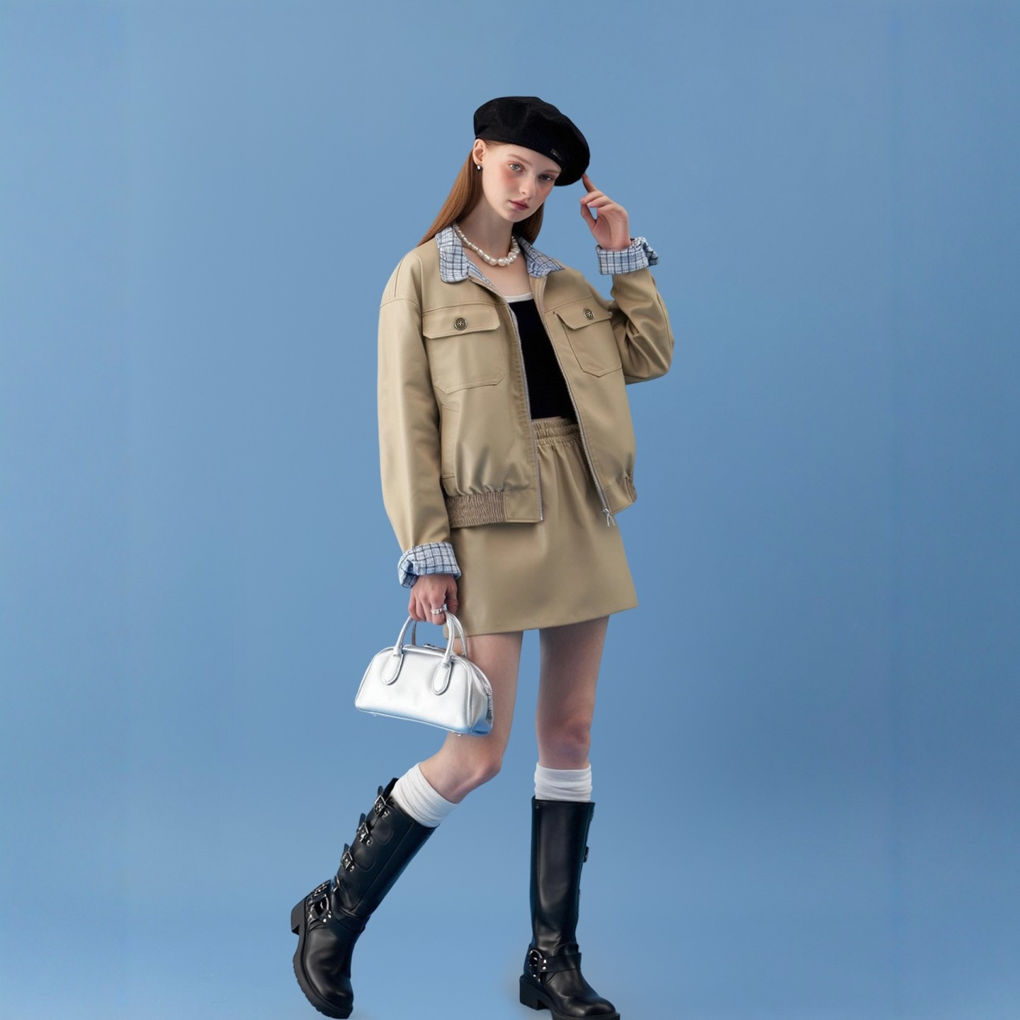 AHMI“城市游猎”多口袋设计工装风上衣裙子套装秋季少女夹克短裙,淘宝优惠券,粉丝福利购,淘宝优惠卷