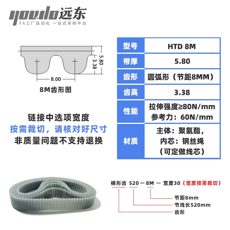 钢丝同步带CPU桶带皮带HTD8M920/960/1000聚氨酯无缝同步带传动带 - 图1