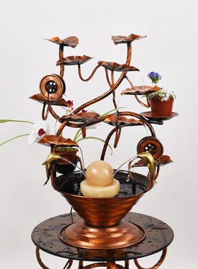 创意招财纯铜流水客厅办公室装饰摆件桌面循环水新中式送礼品开业