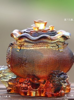 琉璃翔龙聚宝袋摆件居家客厅办公前台桌面摆放装饰开业送礼聚宝盆