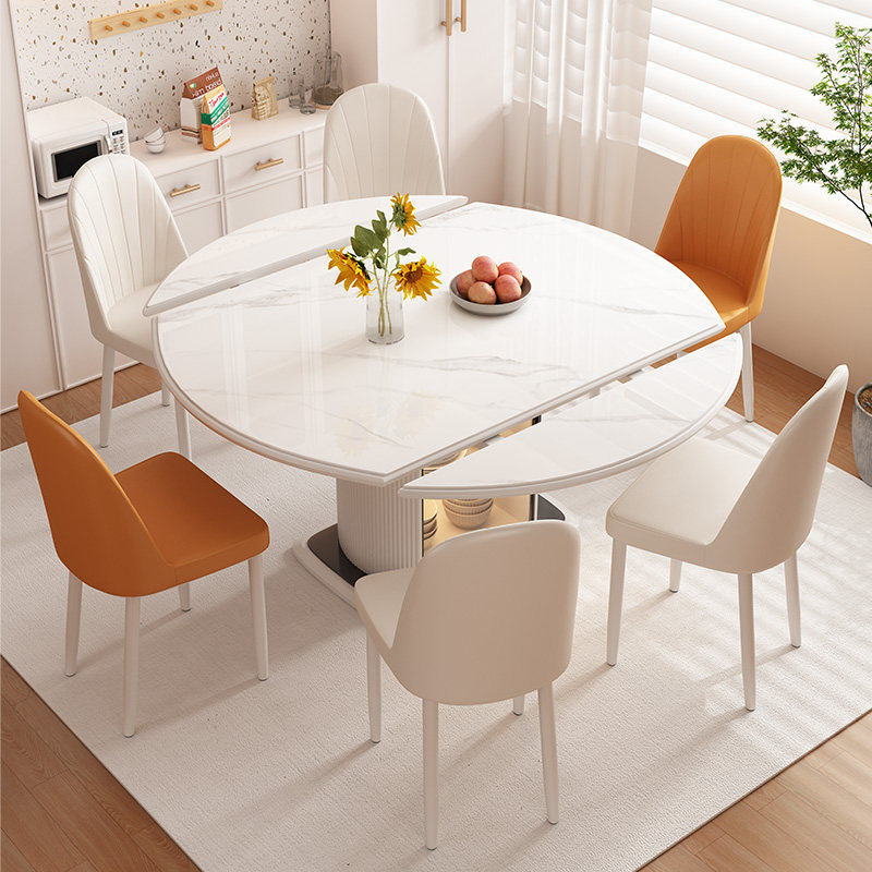 2024新款岩板餐桌小户型家用可变圆桌奶油风多功能储物伸缩餐桌椅,淘宝优惠券,粉丝福利购,淘宝优惠卷