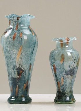 油画系琉璃彩色艺术花瓶摆件餐桌酒店客厅插花花器玄关软装饰摆设