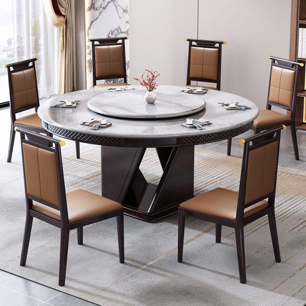 新中式超晶石餐桌椅组合圆形带转盘家用大理石奢石实木餐台24新款,淘宝优惠券,粉丝福利购,淘宝优惠卷