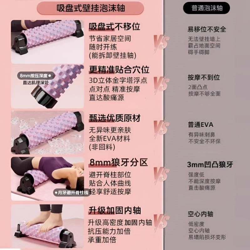 壁挂吸盘支架泡沫轴肌肉放松专业按摩狼牙棒健身滚轴筒器材瑜伽柱,淘宝优惠券,粉丝福利购,淘宝优惠卷