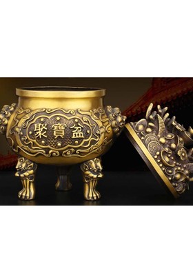 铜聚宝盆摆件纯铜香炉家用办公室开业礼品店铺家居收银台工艺品