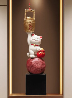 入户玄关细长竖高摆件招财猫插花瓶客厅壁龛高级艺术装饰品2025新