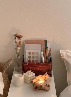 疗愈摆件情绪小工位艺术高级玄关桌子装饰品奶油风日系侘寂木