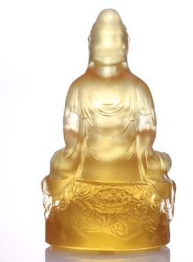 古法琉璃观音菩萨雕像坐莲托净瓶观世音摆件佛像供奉家居装饰品