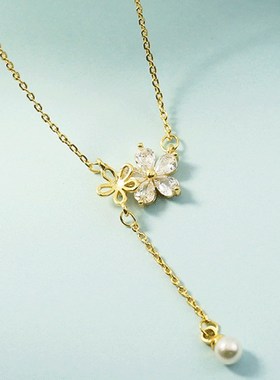 花朵流苏珍珠项链女夏甜美可爱小众森系冷淡风新潮锁骨链送女友