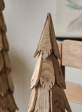 侘寂风木片松树圣诞树摆件民宿客厅大型实木落地节日装饰场景搭建