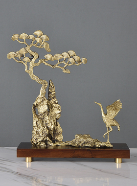 黄铜招财迎客松装饰摆件家居饰品新中式客厅电视酒柜办公室书房原