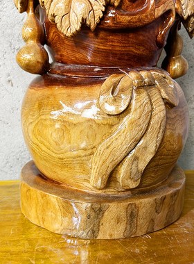 葫芦招财纳福手工木雕摆件客厅中式办公装饰工艺品根雕摆件