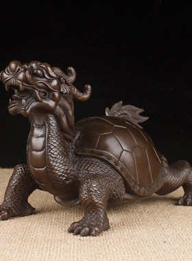 铜龙龟摆件纯黄铜龙头龟开盖龙龟回头龟家居客厅办公室装饰品