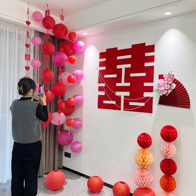 有爱喜事婚房布置瀑布灯笼挂串新房装饰套装背景墙装扮拍照,淘宝优惠券,粉丝福利购,淘宝优惠卷