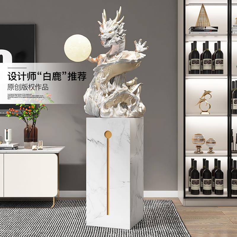 大型龙落地摆件客厅玄关大理石雕塑乔迁店铺开业龙年生肖新年礼物 - 图0