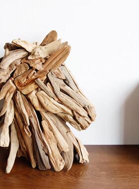 漂流木手工北欧风实木质大小马头摆件桌面室内办公客厅客厅装饰