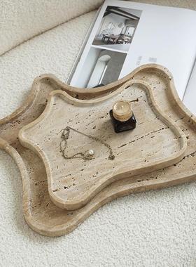 侘寂风创意不规则天然洞石装饰果盘 高级感家居摆饰桌面收纳托 托
