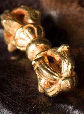 藏村 尼泊尔铜全鎏金现代供具五股金刚 随身金刚橛 小号