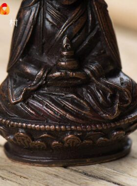 居家用品尼泊尔手工做旧全铜4.5cm大乐莲师小铜像铜像家居摆件