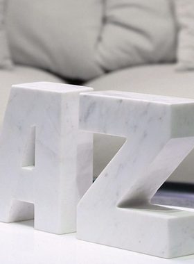北欧风格大理石字母书档摆件 欧式轻奢家居桌面AZ创意大理石摆件