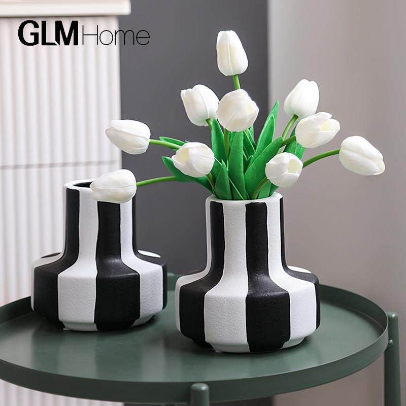 现代简约黑白条纹艺术陶瓷花瓶摆件客厅餐桌面干花插花器装饰摆设,淘宝优惠券,粉丝福利购,淘宝优惠卷