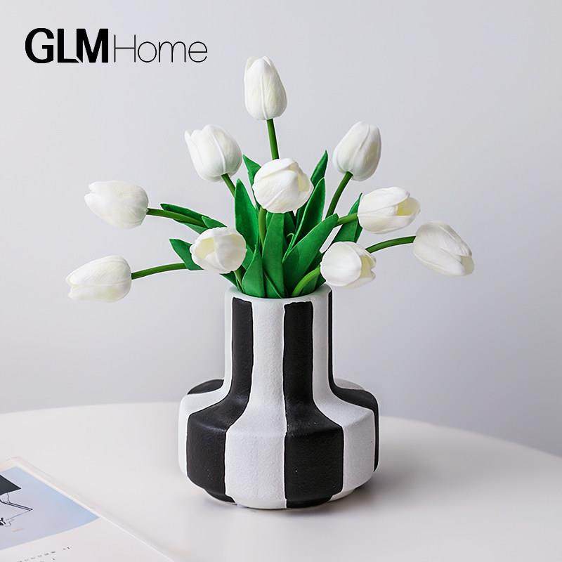现代简约黑白条纹艺术陶瓷花瓶摆件客厅餐桌面干花插花器装饰摆设,淘宝优惠券,粉丝福利购,淘宝优惠卷