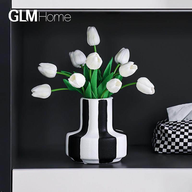 现代简约黑白条纹艺术陶瓷花瓶摆件客厅餐桌面干花插花器装饰摆设,淘宝优惠券,粉丝福利购,淘宝优惠卷