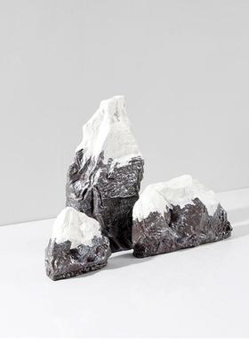 新中式假山石头抽象雪山造景雕塑摆件样板间售楼处酒店办公室装饰