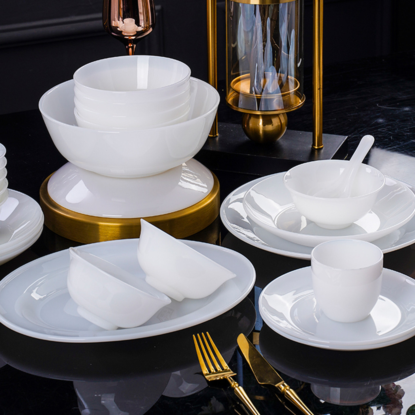 景德镇白玉瓷家用碗套装防烫高脚饭碗组合乔迁新居礼物玉瓷餐具,淘宝优惠券,粉丝福利购,淘宝优惠卷