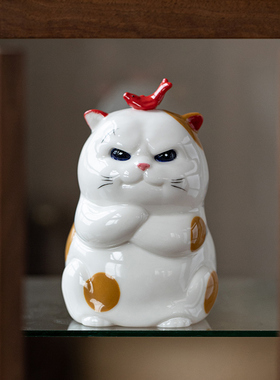 猫咪摆件陶瓷可爱耍酷小猫咪家居客厅治愈系办公桌面装饰品汽车载