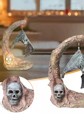 万圣节南瓜灯halloween万圣节氛围摆件蝙蝠灯树脂摆件捣蛋南瓜灯