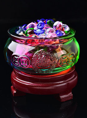 彩色琉璃水晶聚宝盆招财