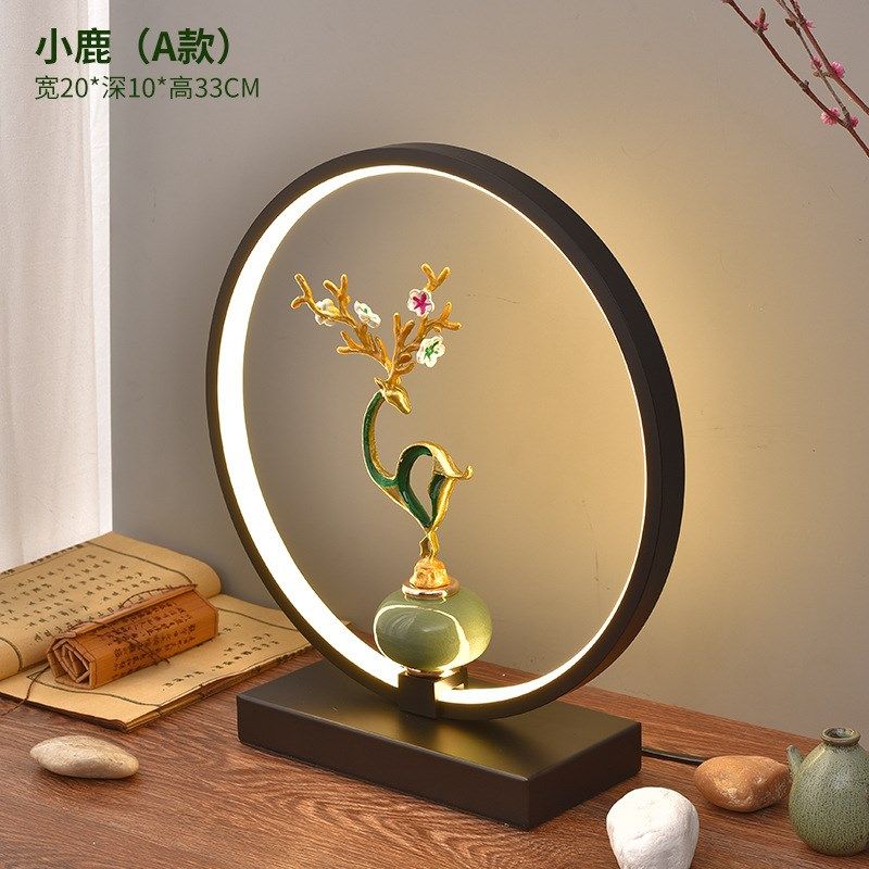 新中式台灯卧室床头灯简约现代复古轻奢客厅书房创意酒店遥控台灯 - 图3