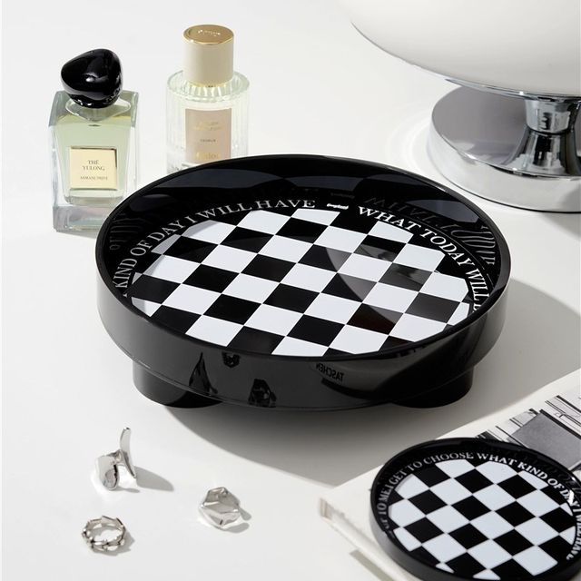 Easygood acrylic black and white chess board plaid desktop L entrance storage box living room ornament jewelry
