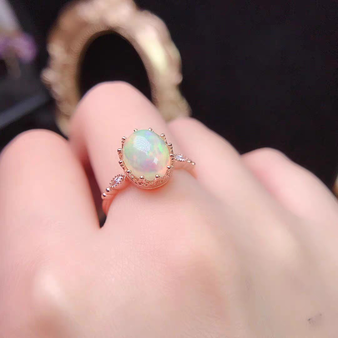 S925 silver setting natural opal ring