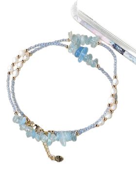 海蓝宝珍珠时尚设计锁骨链