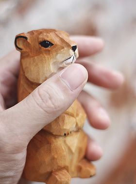 鹿妖商店 土拨鼠 旱獭 纯手工木雕摆件 实木 动物 桌面摆件 礼物